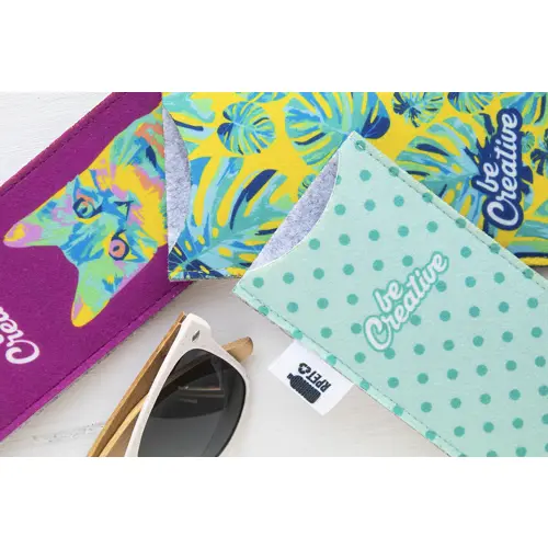 Custodia per occhiali da sole in feltro RPET personalizzabile sul lato anteriore con stampa a colori 80×170mm