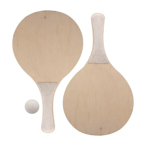 Racchettoni da spiaggia in compensato di betulla e plastica ecologica di paglia di grano personalizzabili su un lato di entrambe le racchette stampa multicolore