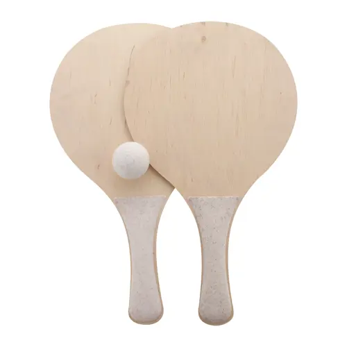 Racchettoni da spiaggia in compensato di betulla e plastica ecologica di paglia di grano personalizzabili su un lato di entrambe le racchette stampa multicolore