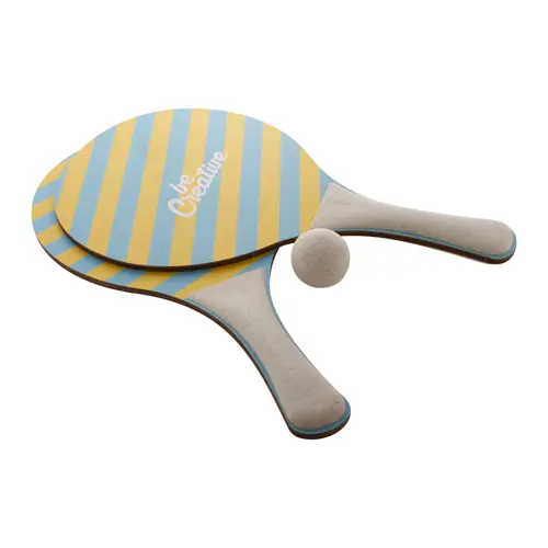 Racchettoni da spiaggia in compensato di betulla e plastica ecologica di paglia di grano personalizzabili su un lato di entrambe le racchette stampa multicolore