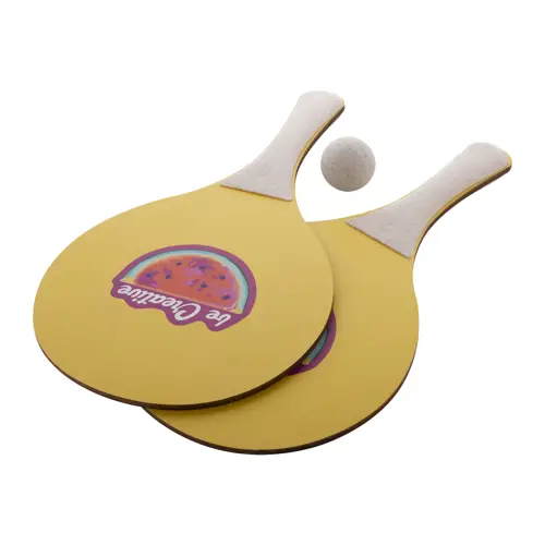 Racchettoni da spiaggia in compensato di betulla e plastica ecologica di paglia di grano personalizzabili su un lato di entrambe le racchette stampa multicolore