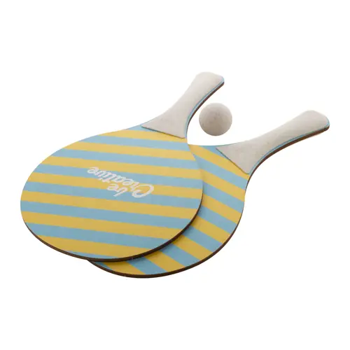 Racchettoni da spiaggia in compensato di betulla e plastica ecologica di paglia di grano personalizzabili su un lato di entrambe le racchette stampa multicolore