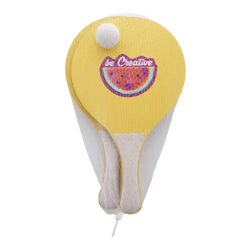 Racchettoni da spiaggia in compensato di betulla e plastica ecologica di paglia di grano personalizzabili su un lato di entrambe le racchette stampa multicolore