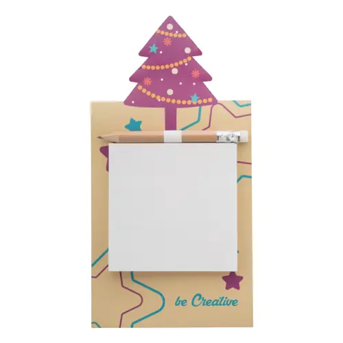 Magnete frigo natalizio personalizzabile con blocchetto di fogli adesivi in carta riciclata e matiita