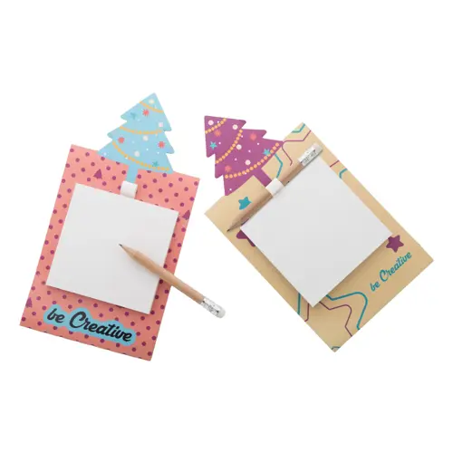 Magnete frigo natalizio personalizzabile con blocchetto di fogli adesivi in carta riciclata e matiita