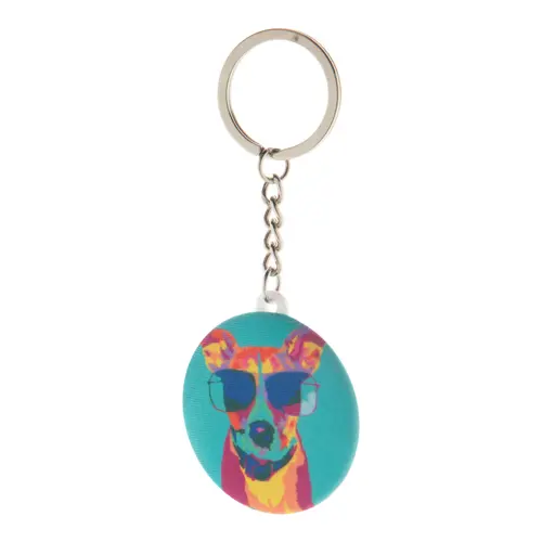 Portachiavi in microfibra RPET a bottone con stampa sublimazione ø44 mm