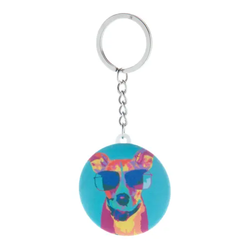 Portachiavi in microfibra RPET a bottone con stampa sublimazione ø44 mm