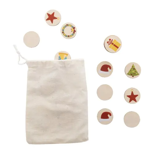 Gioco di memoria natalizio composto da tessere in betulla e sacchetto cotone