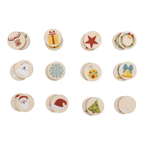 Gioco di memoria natalizio composto da tessere in betulla e sacchetto cotone