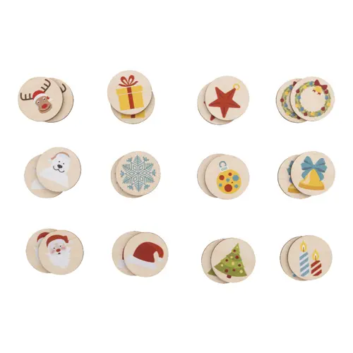 Gioco di memoria natalizio composto da tessere in betulla e sacchetto cotone