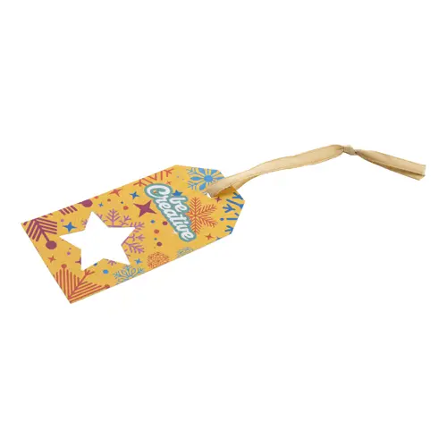 Etichetta natalizia personalizzata in cartoncino e nastro dorato