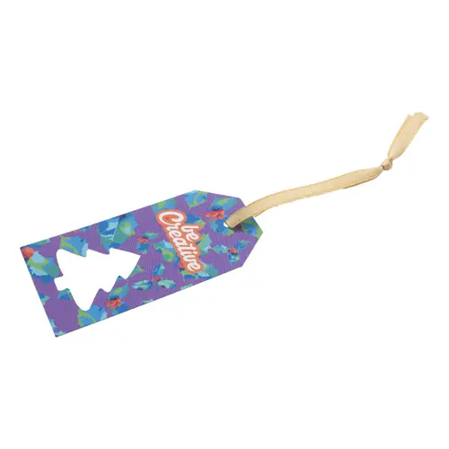 Etichetta natalizia personalizzata in cartoncino e nastro dorato