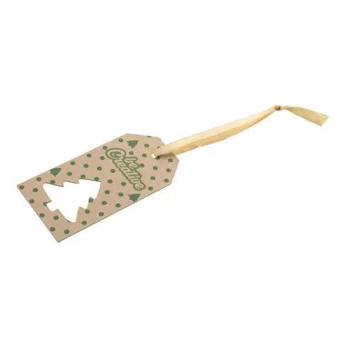 Etichetta natalizia personalizzata in carta kraft e nastro dorato