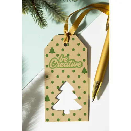 Etichetta natalizia personalizzata in carta kraft e nastro dorato