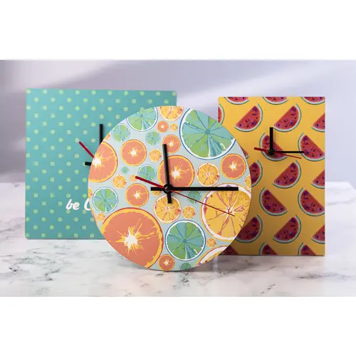 Orologio da parete di forma rotonda in legno HDF con grafica personalizzata