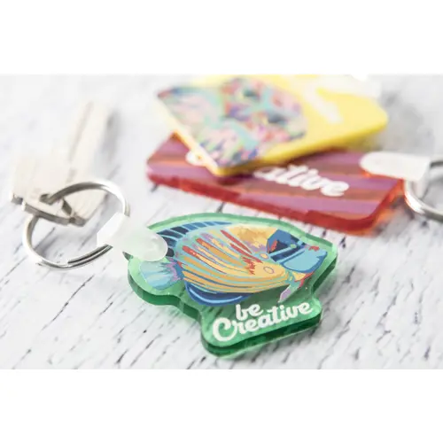 Portachiavi totalmente personalizzabile in acrilico con stampa in full color