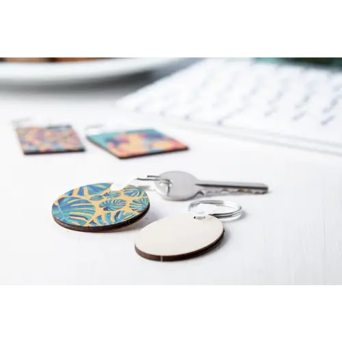 Portachiavi rotondo in legno di betulla totalmente personalizzabile nella grafica