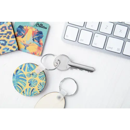 Portachiavi rotondo in legno di betulla totalmente personalizzabile nella grafica