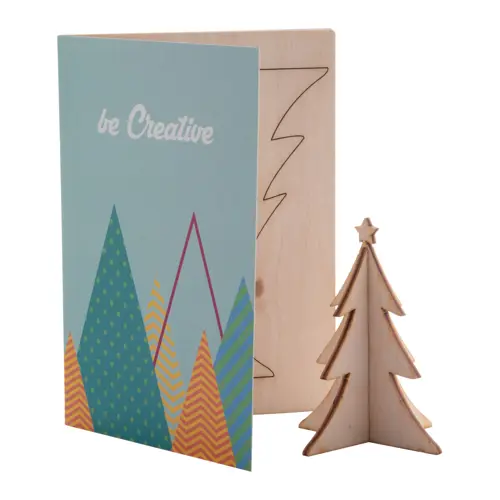 Biglietto di auguri Natalizio in carta con grafica personalizzata e puzzle legno