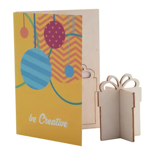 Biglietto di auguri Natalizio in carta con grafica personalizzata e puzzle legno