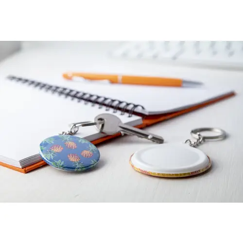 Portachiavi in plastica con inserto in carta personalizzabile Ø 44mm