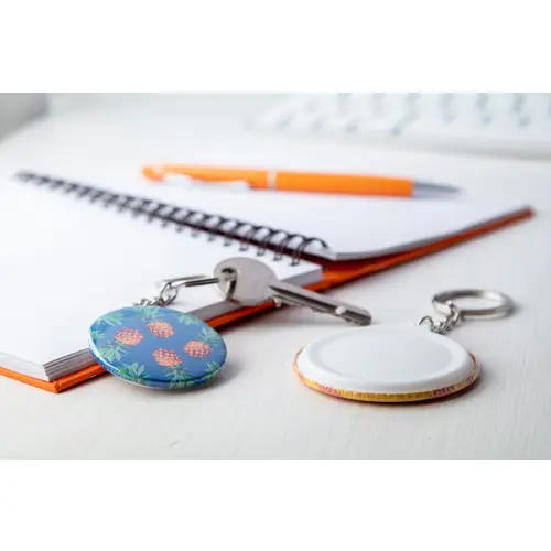 Portachiavi in plastica con inserto in carta personalizzabile Ø 44mm
