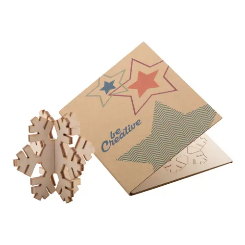 Biglietto di auguri Natalizio in carta kraft con grafica personalizzata e puzzle legno