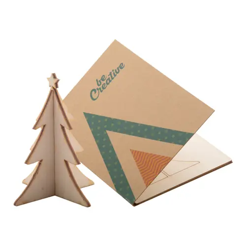 Biglietto di auguri Natalizio in carta kraft con grafica personalizzata e puzzle legno