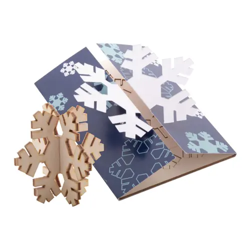 Biglietto di auguri Natalizio pieghevole in cartoncino con puzzle in legno