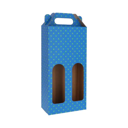 Scatola per vino personalizzata in cartone ondulato con maniglia per due bottiglie di vino da 0,75l