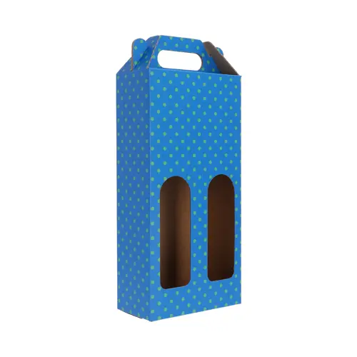 Scatola per vino personalizzata in cartone ondulato con maniglia per due bottiglie di vino da 0,75l