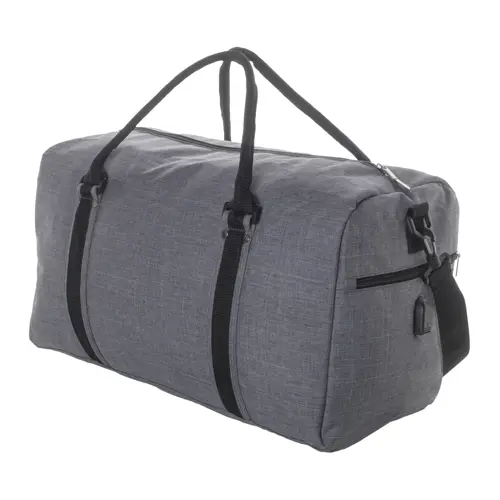 Borsone sportivo in poliestere con tracolla e porta USB integrata per power bank 50x30x29cm