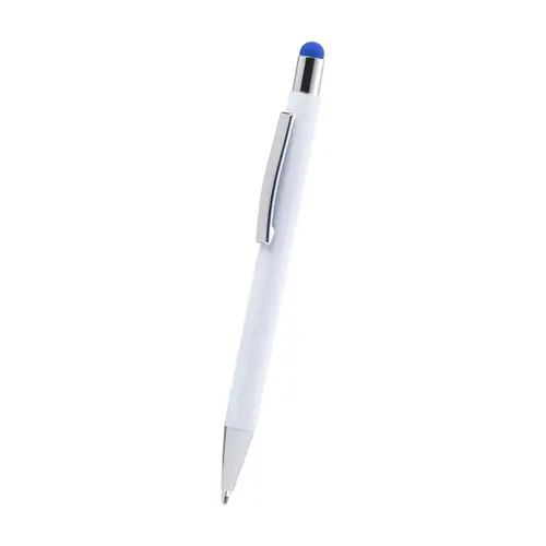 Penna a sfera in alluminio con rivestimento in gomma per incisione colorata in coordinato con la punta touch e refill blu