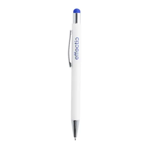 Penna a sfera in alluminio con rivestimento in gomma per incisione colorata in coordinato con la punta touch e refill blu