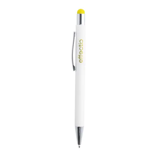 Penna a sfera in alluminio con rivestimento in gomma per incisione colorata in coordinato con la punta touch e refill blu