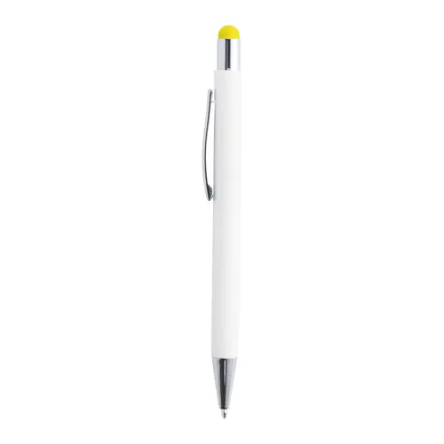 Penna a sfera in alluminio con rivestimento in gomma per incisione colorata in coordinato con la punta touch e refill blu