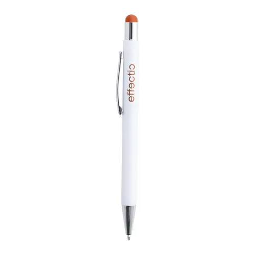 Penna a sfera in alluminio con rivestimento in gomma per incisione colorata in coordinato con la punta touch e refill blu