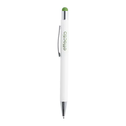 Penna a sfera in alluminio con rivestimento in gomma per incisione colorata in coordinato con la punta touch e refill blu