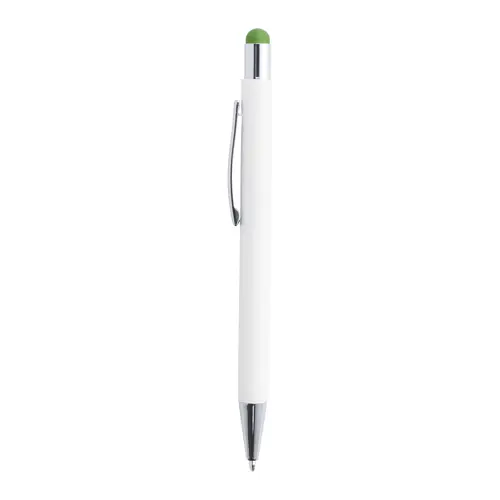 Penna a sfera in alluminio con rivestimento in gomma per incisione colorata in coordinato con la punta touch e refill blu