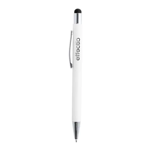 Penna a sfera in alluminio con rivestimento in gomma per incisione colorata in coordinato con la punta touch e refill blu