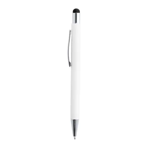 Penna a sfera in alluminio con rivestimento in gomma per incisione colorata in coordinato con la punta touch e refill blu