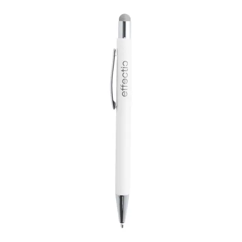 Penna a sfera in alluminio con rivestimento in gomma per incisione colorata in coordinato con la punta touch e refill blu