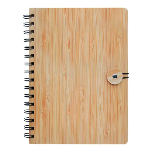 Block notes A5 con copertina bambù rilegatura a aspirale e 80 fogli a righe in carta riciclata