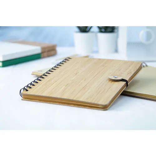 Block notes A5 con copertina bambù rilegatura a aspirale e 80 fogli a righe in carta riciclata