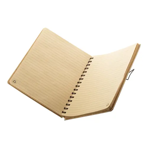 Block notes A5 con copertina bambù rilegatura a aspirale e 80 fogli a righe in carta riciclata