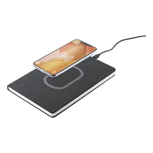 Block notes A5 con caricatore wireless integrato sulla copertina e 80 fogli a righe