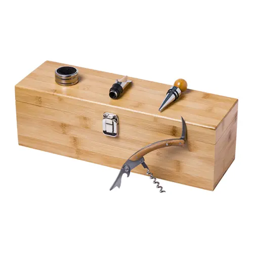 Set vino in scatola di legno di bambù con scomparto bottiglia e utensili
