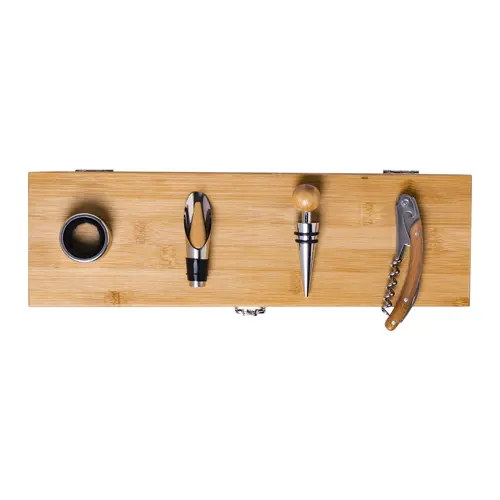 Set vino in scatola di legno di bambù con scomparto bottiglia e utensili