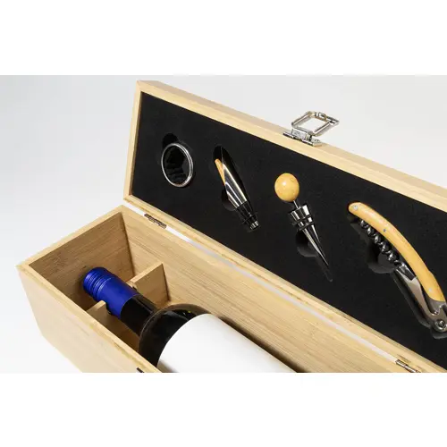 Set vino in scatola di legno di bambù con scomparto bottiglia e utensili