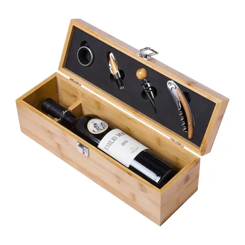 Set vino in scatola di legno di bambù con scomparto bottiglia e utensili